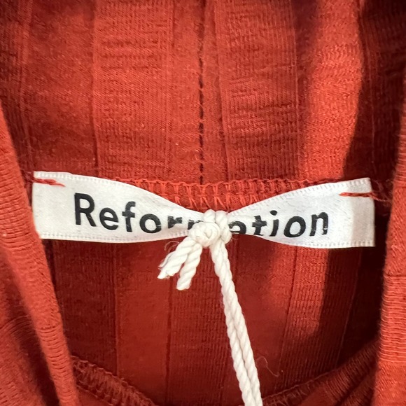 New Reformation Libra Knit Mini Dress Rust Orange Side Slit Long Sleeve Sz S - Picture 5 of 9